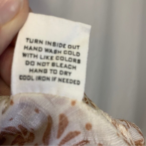 Mine Ivory and Tan Print Wrap Front Puffed Short Sleeve Peplum Gauze Top Size L - Picture 5 of 11